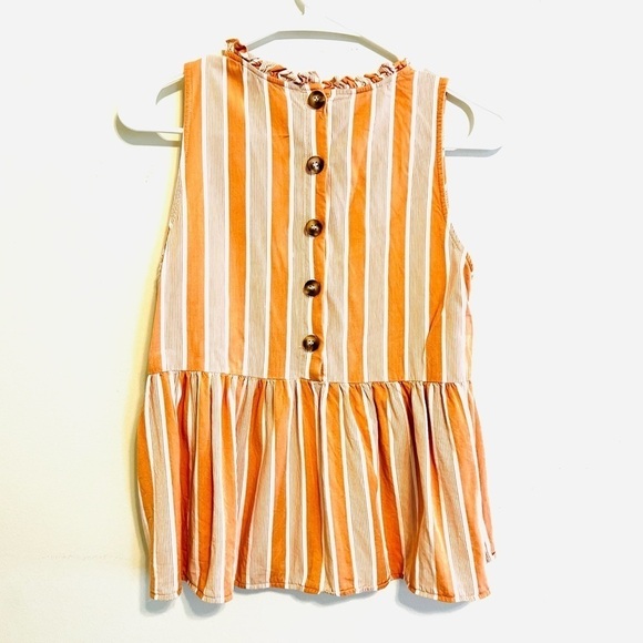 2/$30 Staccato - Peach & White Striped Sleeveless Top Size S Button Back Peplum - Picture 6 of 7